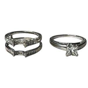 1 Carat Princess Cut Solitaire Natural Diamond Engagement Ring & Wedding Band